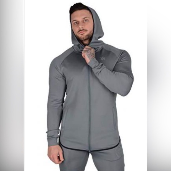 YoungLA Jacket Men- Full Zip- Hooded- Long Sleeve Grey-Lightweight Size Medium - Picture 1 of 9